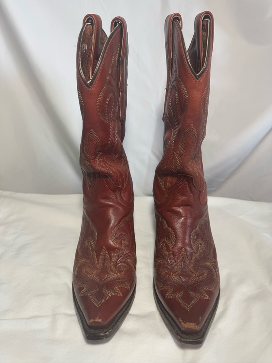 Dan Post Shoes - Dan Post Cowboy Boots Women 7.5 Leather Western Stitching Red-Brown Heeled